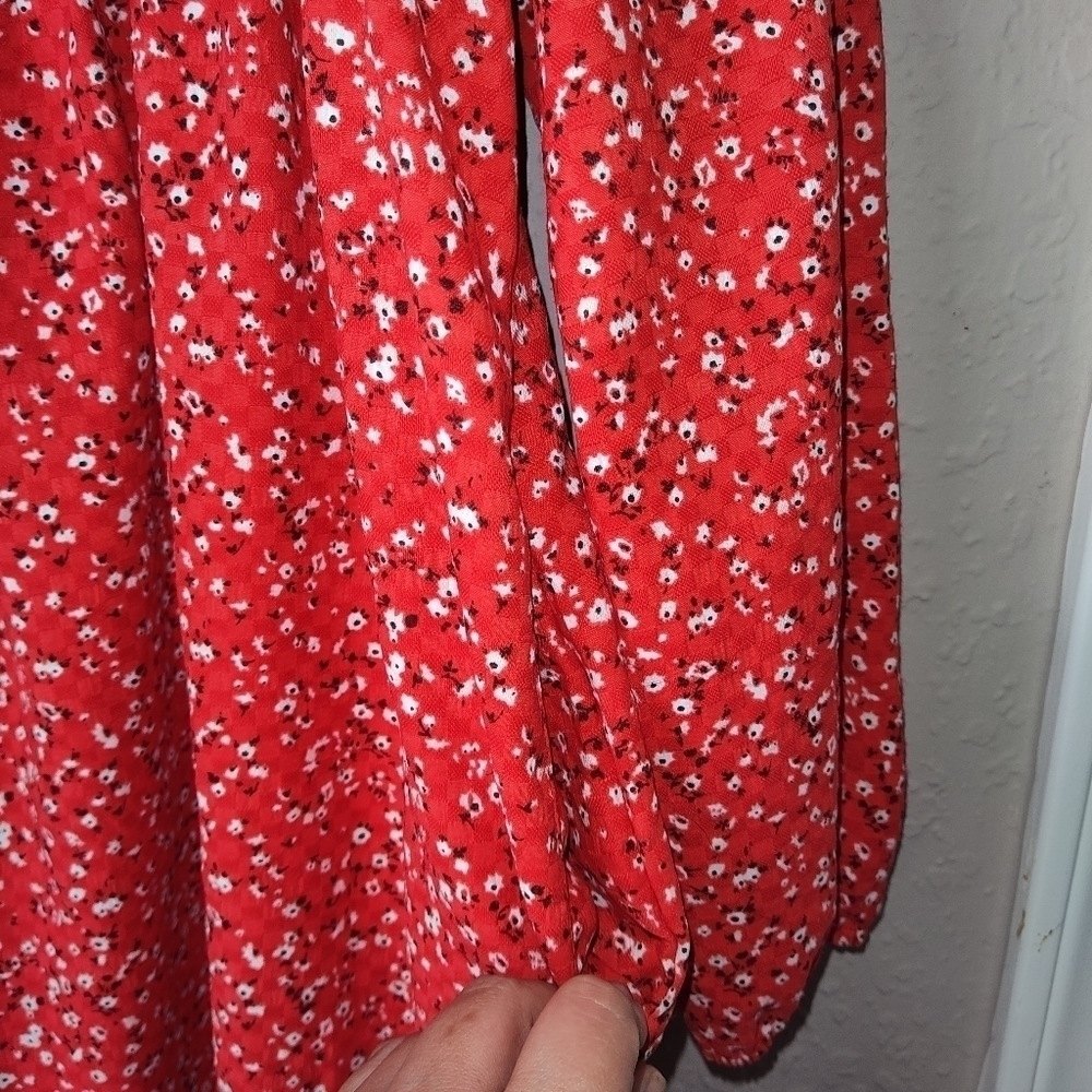 Wild Fable Red Floral Long Sleeves Tie-Front Muse Dress size M - Picture 3 of 8